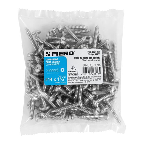 Pija para lamina, #14 x 1-1/2", bolsa con 100 pzas