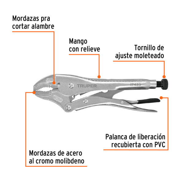 Pinza de presion 10" mordaza curva Truper