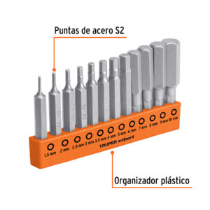 Juego de 12 puntas hexagonales mm largo 2", Expert