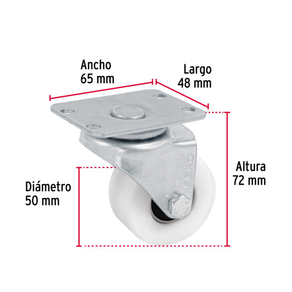 Rodaja de polietileno 2", placa giratoria, pisada 25mm