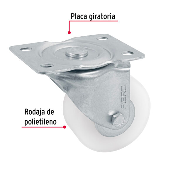 Rodaja de polietileno 3", placa giratoria, pisada 29mm