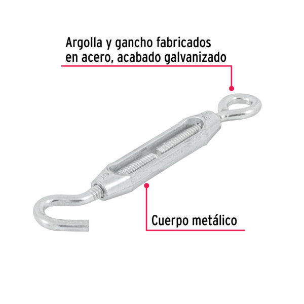 Tensor zinc, 3/16", gancho-argolla