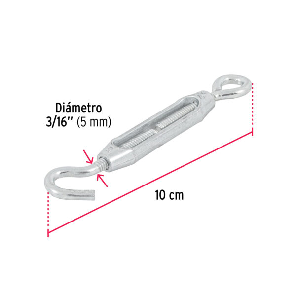 Tensor zinc, 3/16", gancho-argolla