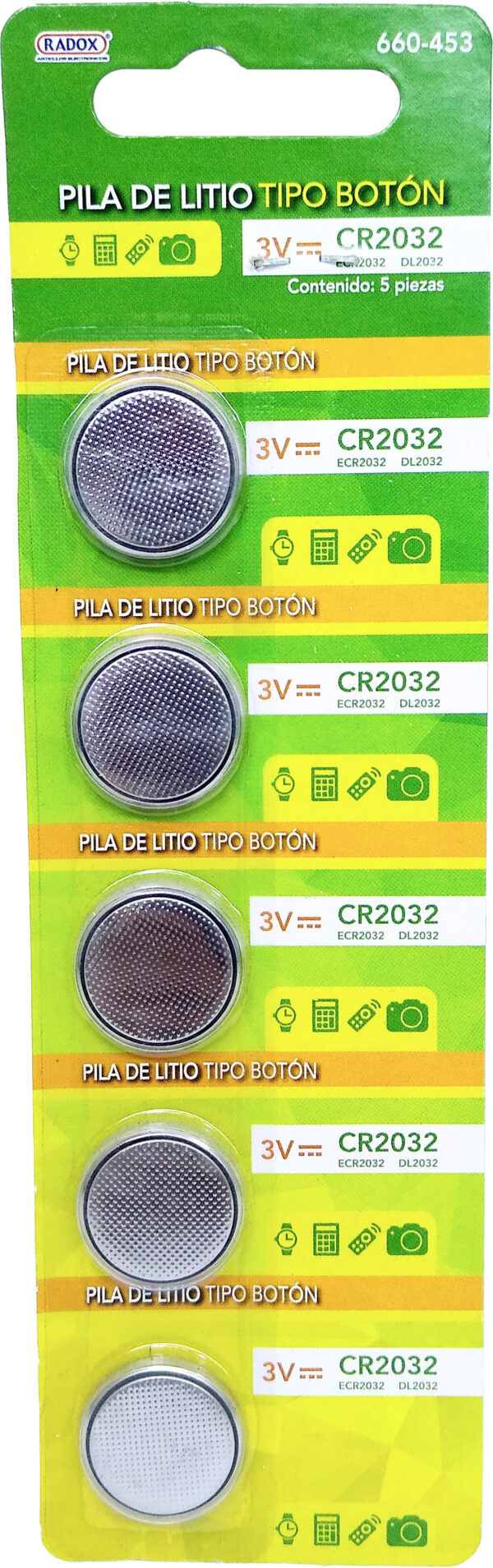 Pack de 5 Pilas de Litio Tipo Boton 3V CR2032