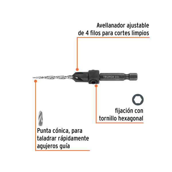 Broca avellanadora #6 para madera, 9/64", Truper