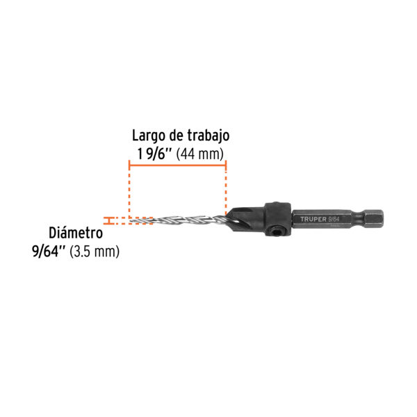 Broca avellanadora #6 para madera, 9/64", Truper