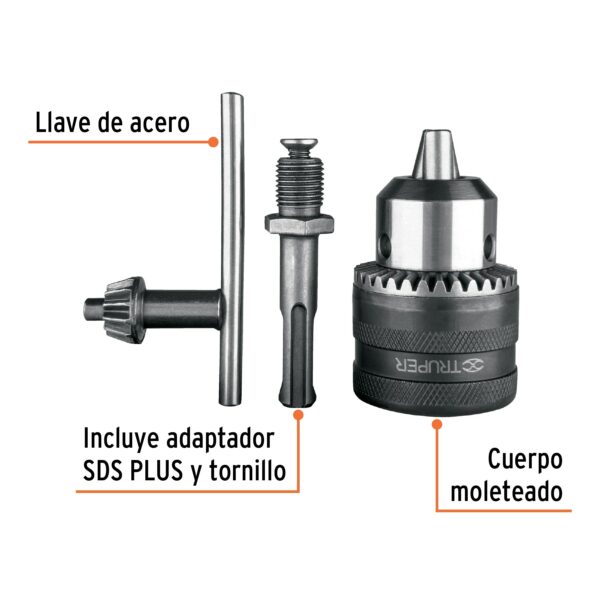 Broquero con llave de 1/2" con adaptador SDS Plus Truper