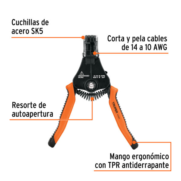 Pinza 6.5' pela cables automatica de precision, Truper