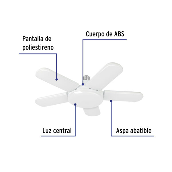 Lampara de LED 50 W, tipo ventilador con 5 aspas ajustables