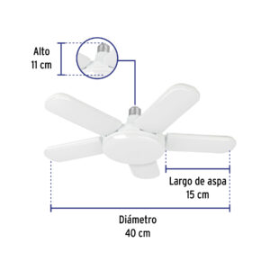 Lampara de LED 50 W, tipo ventilador con 5 aspas ajustables