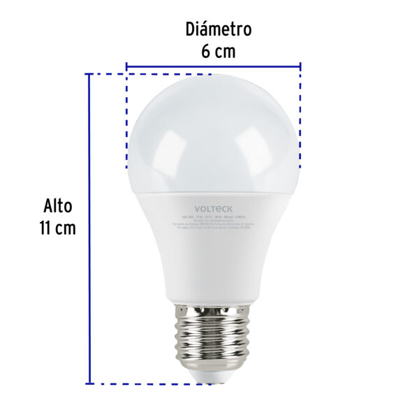 Lampara LED tipo bulbo A19 12 W luz de dia, caja, Volteck