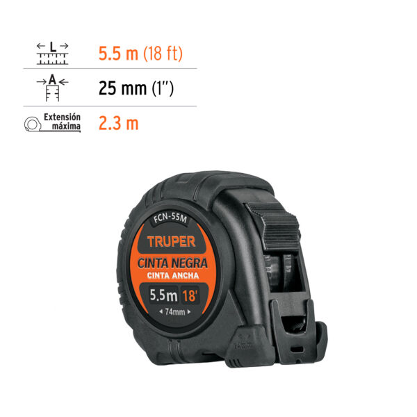 Flexometro Cinta Negra 5.5m Ancho de 27mm