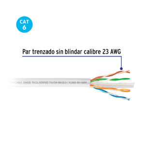 Metro de cable UTP CAT6, Bobina de 100m, blanco, VOLTECK