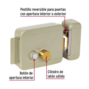 Cerradura electromecanica con boton, derecha, Hermex