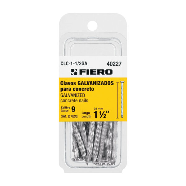 Blister con 20 clavos galvanizados p/concreto 1-1/2", Fiero