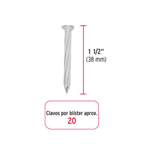 Blister con 20 clavos galvanizados p/concreto 1-1/2", Fiero