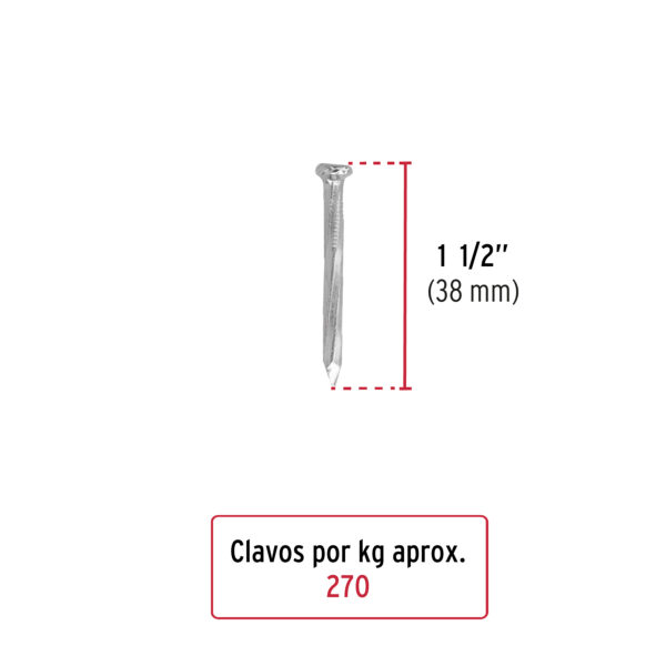 Clavo para concreto 1-1/2", galvanizado, caja de 1 kg