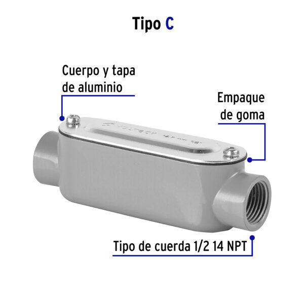 Condulet 1/2" conexion tipo C, Volteck