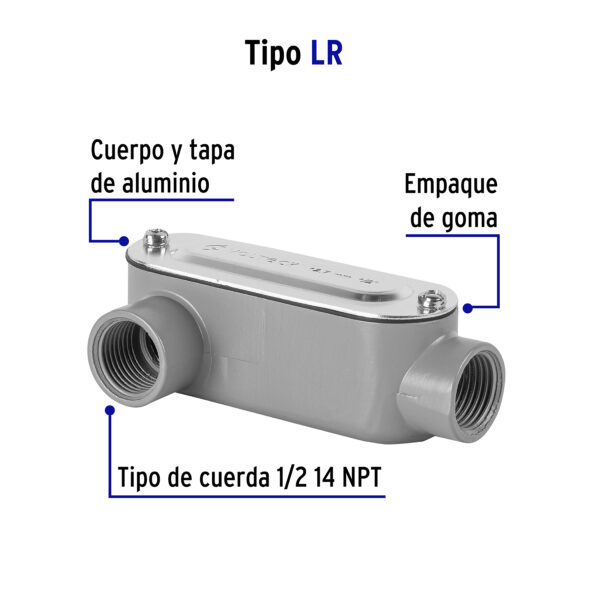 Condulet 1/2" conexion tipo LR, Volteck