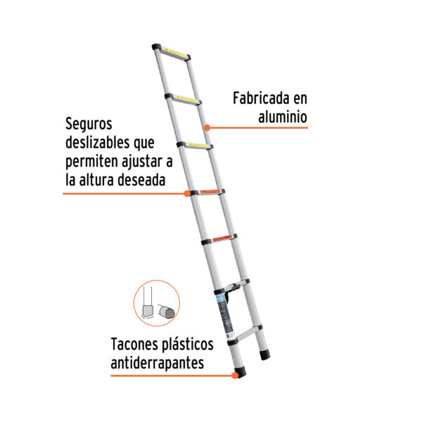 Escalera telescopica, 7 peldaños, tipo II, capacidad 175kg