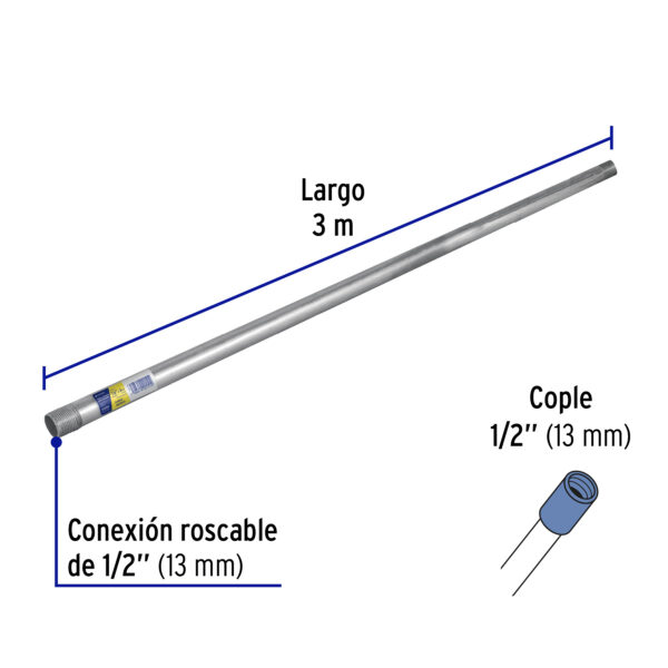 Tubo Conduit 1/2" galvanizado 3 m pared gruesa, et. Amarilla