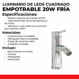 Mezcladora Monomando para Lavabo Cromado