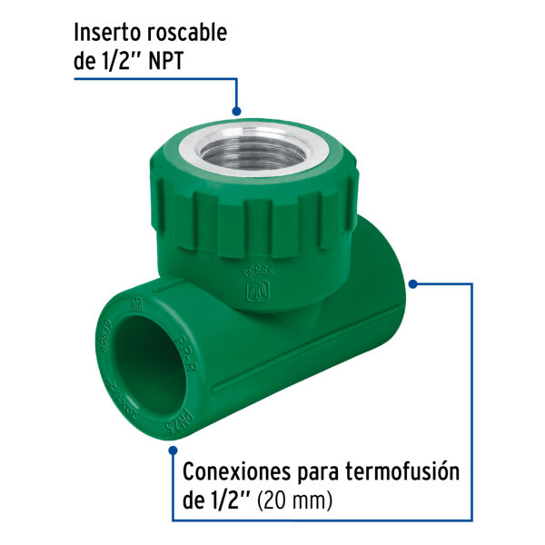 Tee de PPR, 1/2", 20mm, hembra