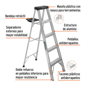 Escalera de tijera tipo III, 4 escalones, con bandeja