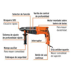 Rotomartillo SDS Plus 3 Joules 800 W, profesional Truper