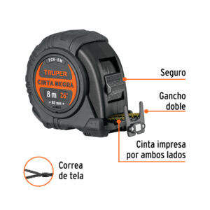 Flexometro Cinta Negra 8m cinta 27mm