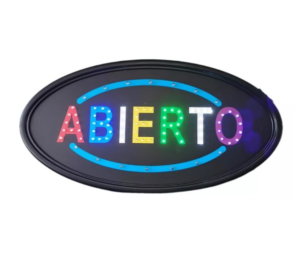 Anuncio Luminoso Led Ovalo Grande "ABIERTO" 48x25x2.5CM