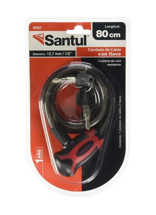 Candado Uso Rudo de cable de Acero 1/2" Largo 80cm con llave