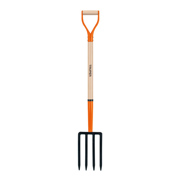 Bieldo para jardin, 4 dientes, puño metalico, mango 30"