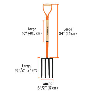 Bieldo para jardin, 4 dientes, puño metalico, mango 30