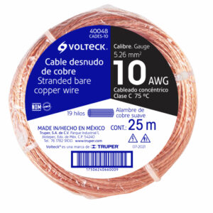 Cable cobre desnudo calibre 10 AWG, 25 m