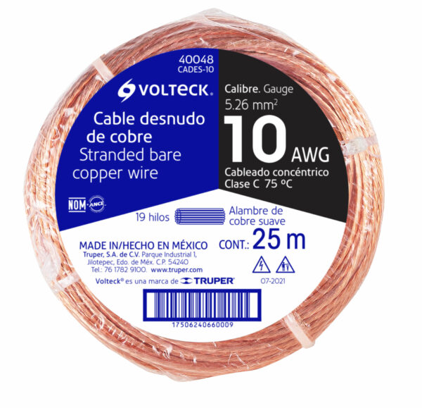 Cable cobre desnudo calibre 10 AWG, 25 m