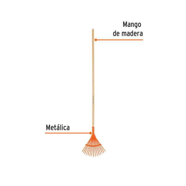Escoba metalica con 15 dientes, cabeza curva