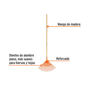 Escoba metalica con 22 dientes, cabeza curva, reforzada