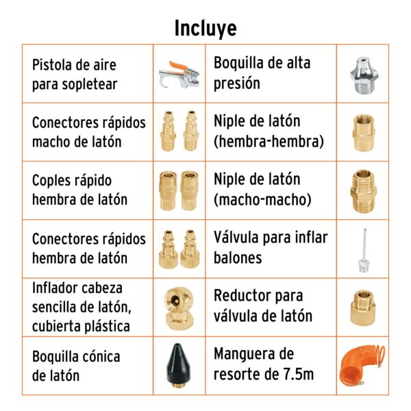 Juego de 15 Accesorios Neumaticos para limpiar e inflar