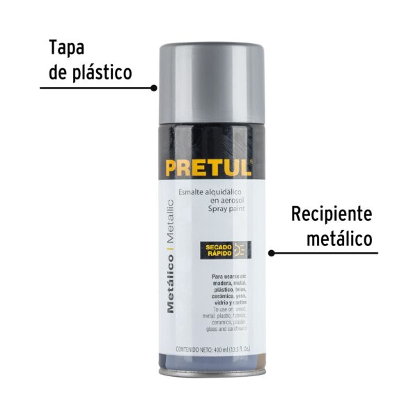 Pintura Acrilico en aerosol Metalico Plata Pretul