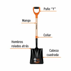 Pala cuadrada T-2000 puño "Y" Mango Madera Truper