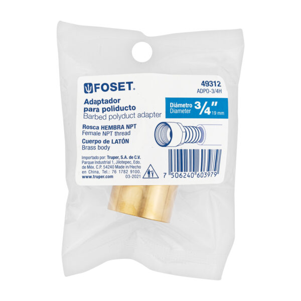Adaptador para poliducto, 3/4", hembra