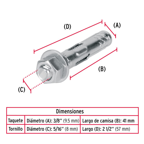 Taquete de expansion, 5/16" con tornillo, caja 100 piezas