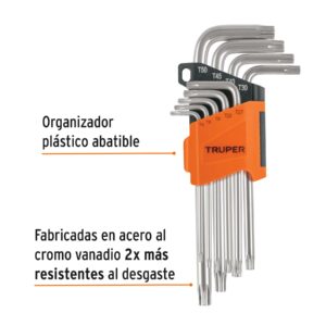 Juego de 9 llaves allen tipo torx largas