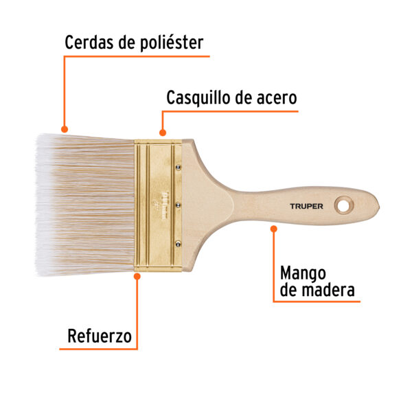 Brocha cerdas sinteticas,mango de madera, corte recto, 4"
