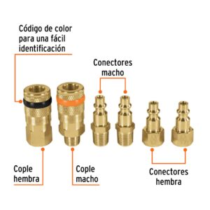 Juego de 4 conectores y 2 coples para compresor de aire
