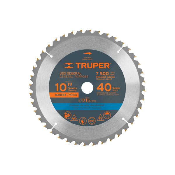 Disco sierra para madera 10" de 40 dientes Centro 1"