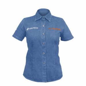 Camisa de mezclilla para dama, manga corta, talla mediana