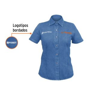 Camisa de mezclilla para dama, manga corta, talla mediana