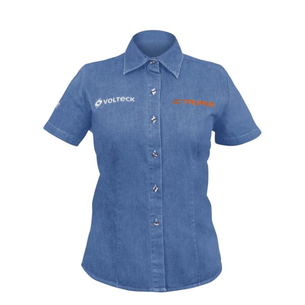 Camisa de mezclilla para dama, manga corta, talla chica